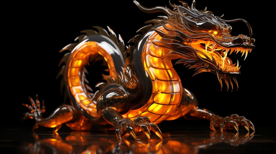 Detailed dragon with a glowing effect on a dark background