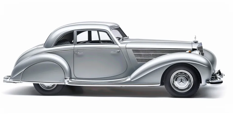Elegant silver Mercedes with rounded shapes and stylish design