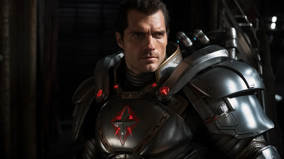 Man in detailed armor with bright red elements