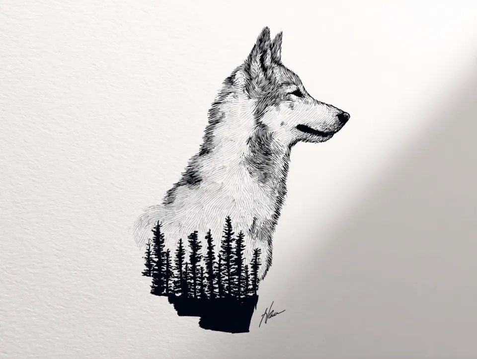 Silhouette of a deer with an image of a forest in its profile