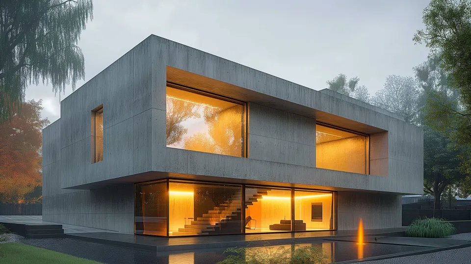 Modern Concrete House with Bright Lighting and Unique Design