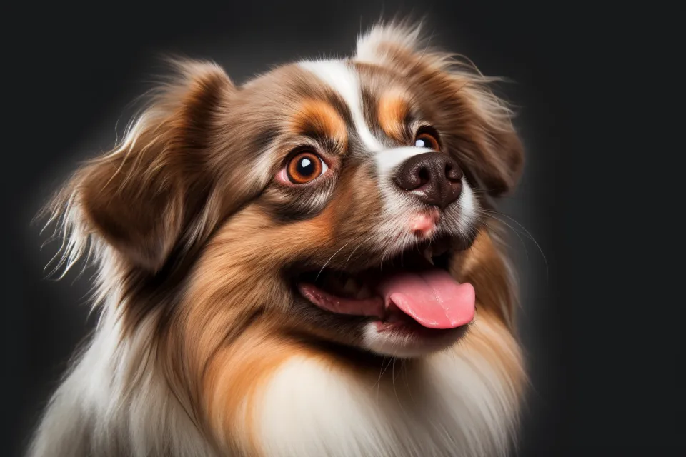 Close-up of a dog with fluffy fur and a smiling expression
