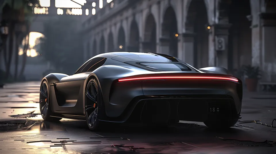 Supercoche estéticamente atractivo en un paisaje urbano iluminado
