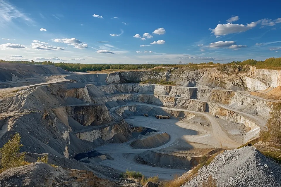 Vista detallada de una cantera a cielo abierto para la extracción de minerales