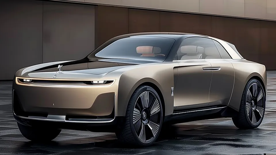 Vista diagonal de un coche concepto moderno con líneas suaves y ruedas elegantes