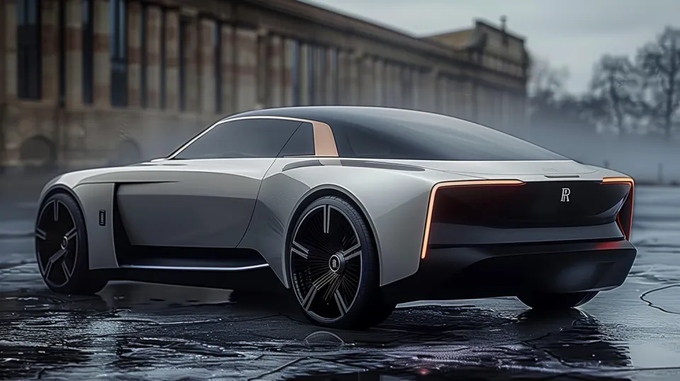 Automóvil eléctrico con formas suaves y líneas futuristas en un entorno urbano