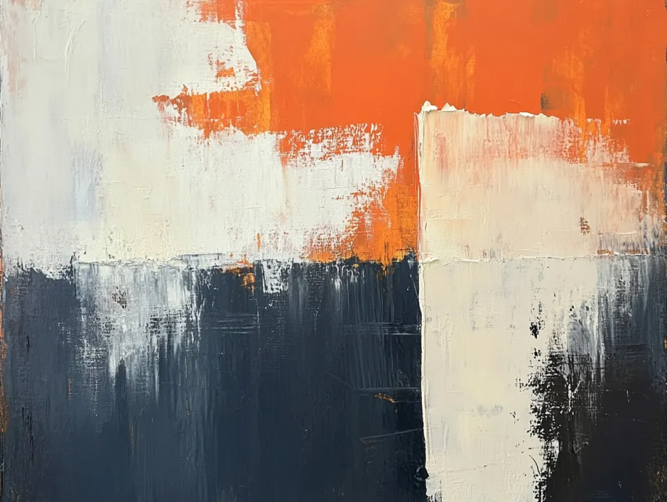 Abstract artwork with bright orange and dark colors