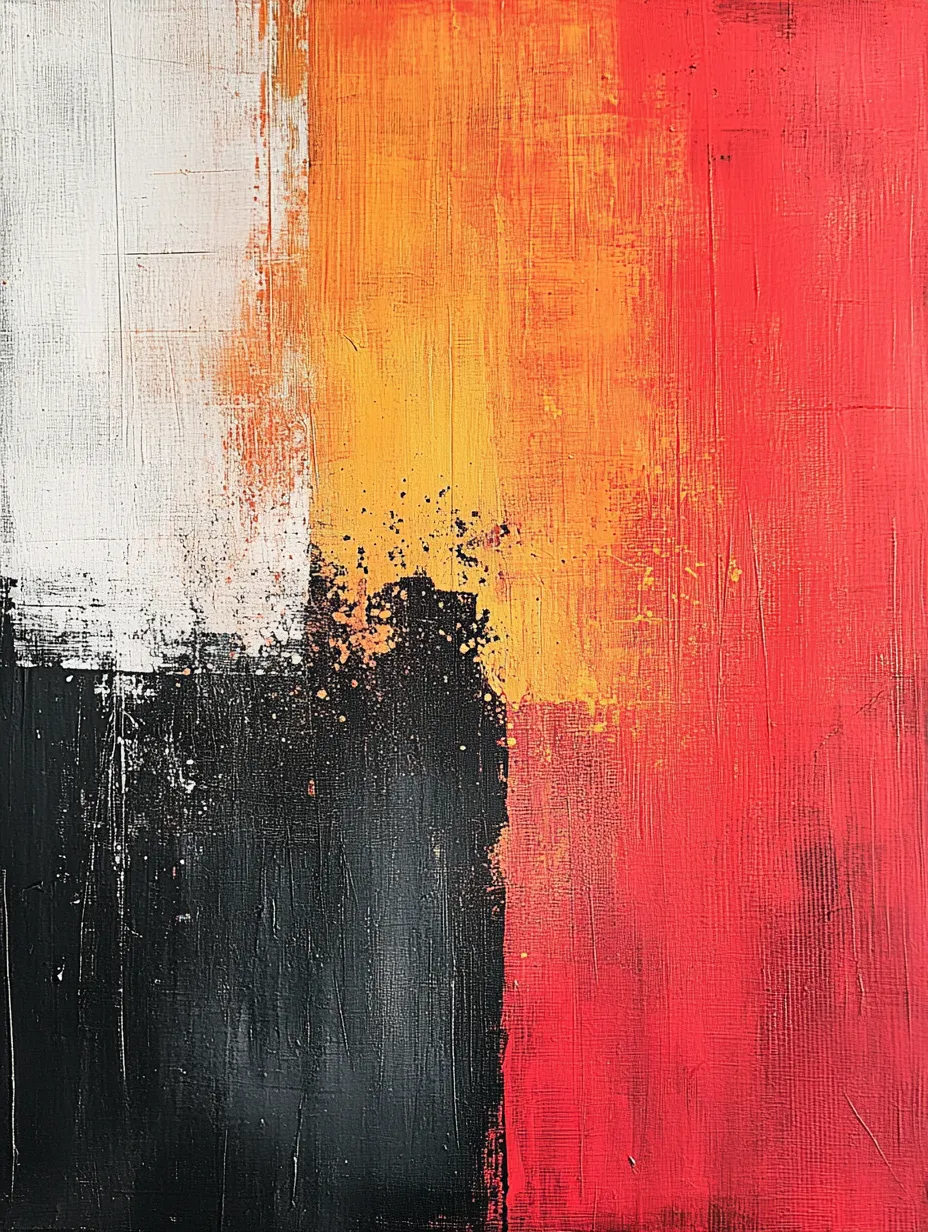 Abstracción con colores negro, blanco, naranja y rojo sobre un fondo