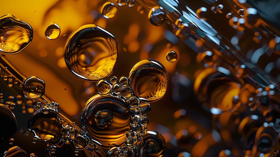 Image of transparent bubbles reflecting orange light and details