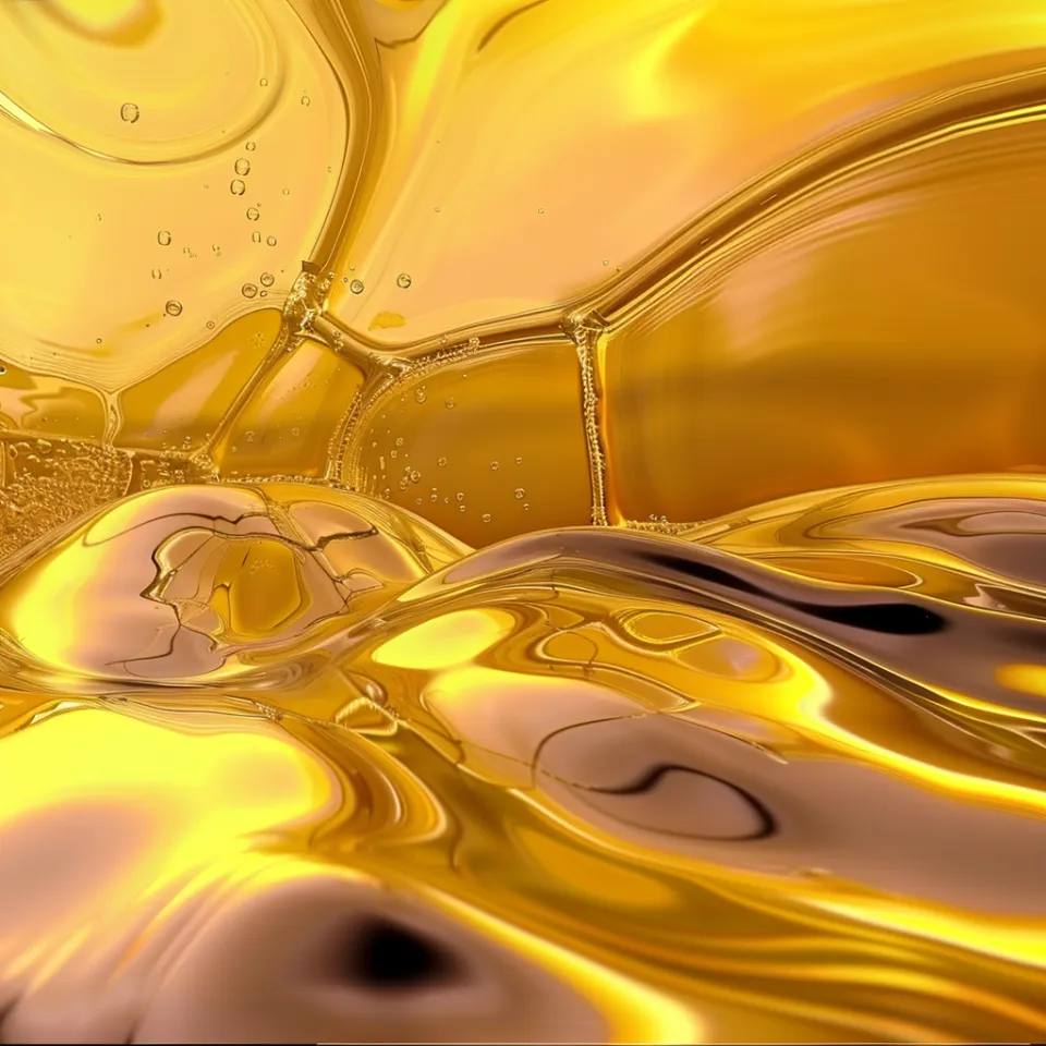 Abstract image of golden liquid forms and air bubbles