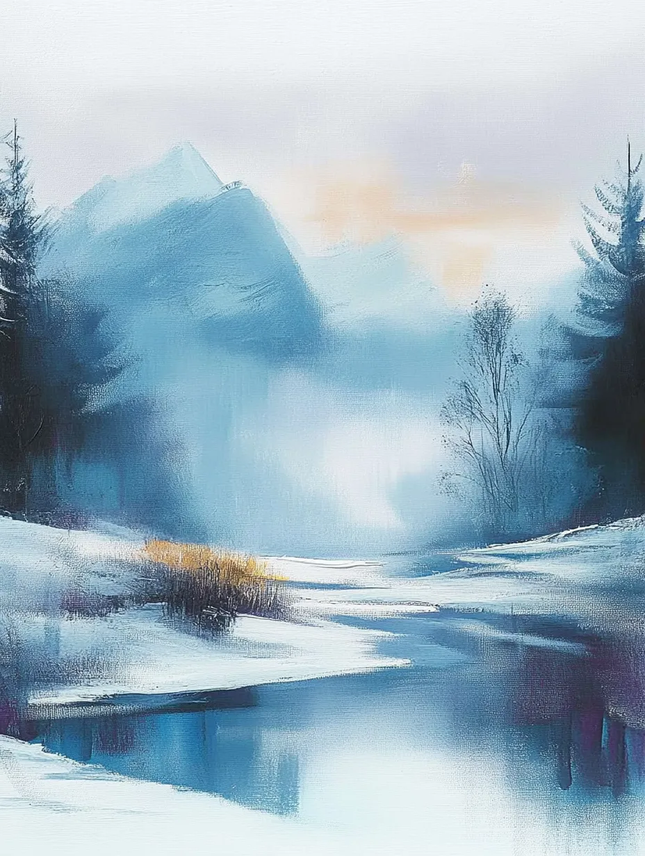 Paisaje invernal con tonos fríos y reflejo en el agua