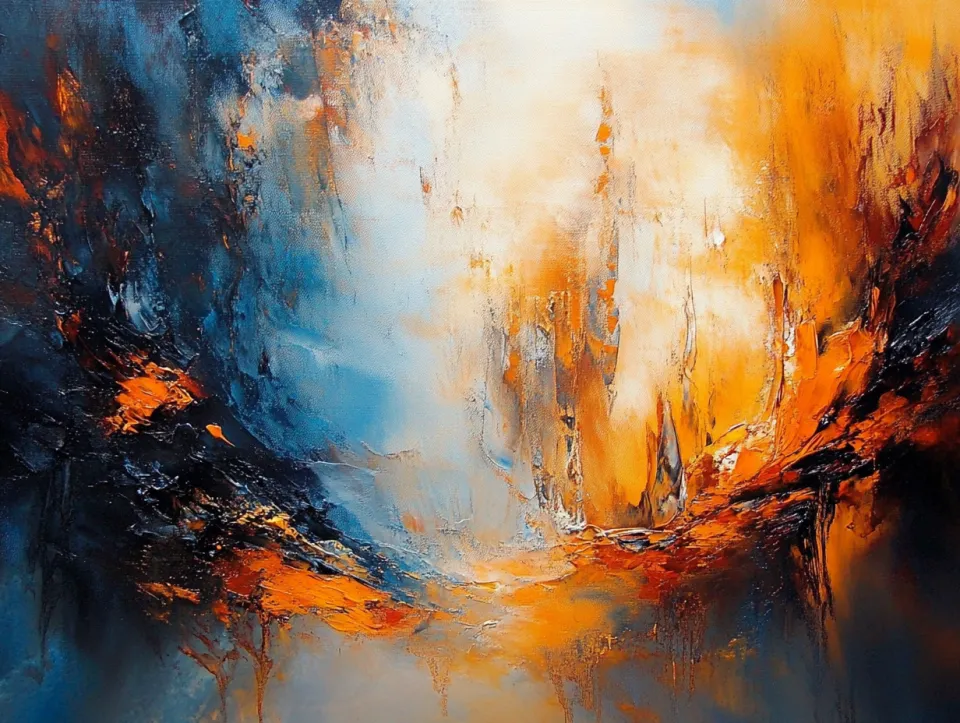 Bright abstract landscape dominated by orange and blue tones