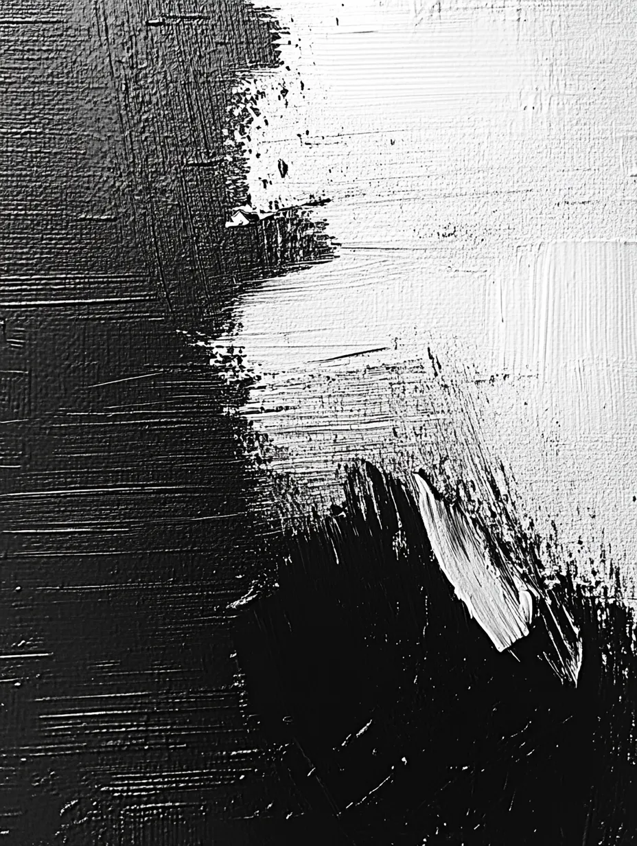 Obra de arte abstracta estructurada en blanco y negro con textura.