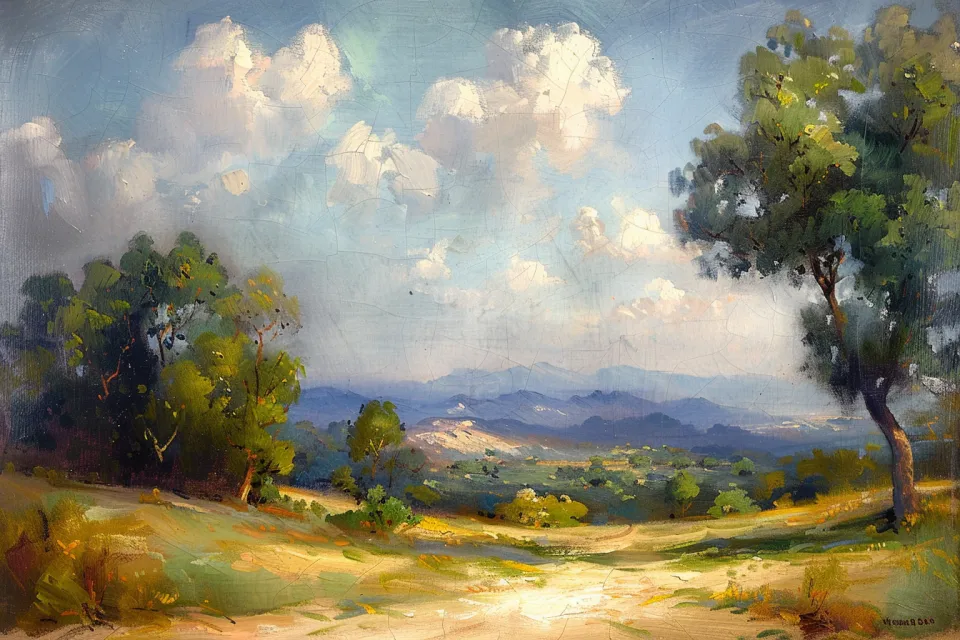Paisaje soleado con árboles verdes y cielo despejado