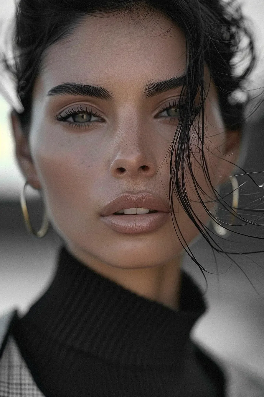 Close-up of a woman's face with expressive eyes and subtle makeup