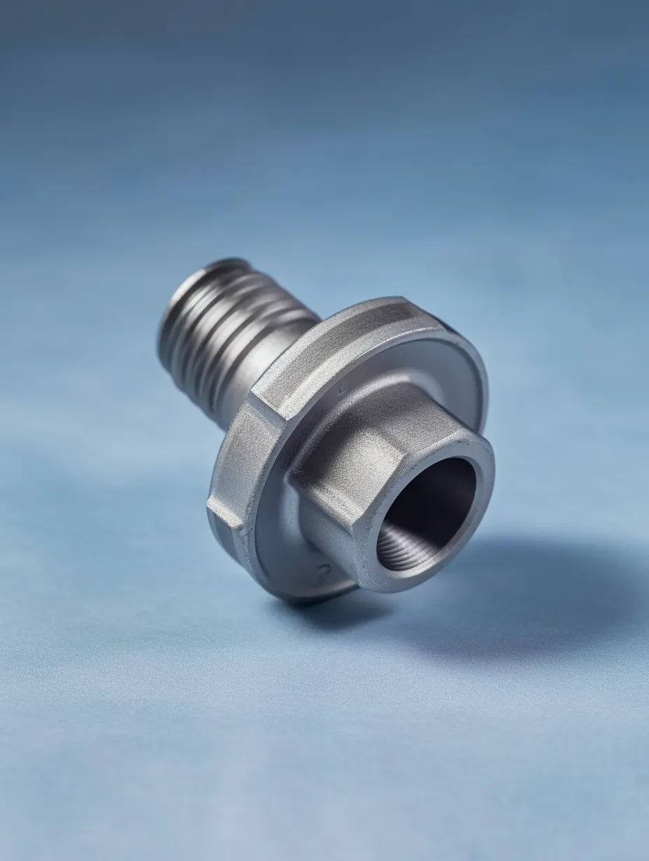 Part with External Thread and Flange against a Blue Light Background