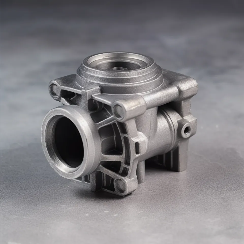 Photo of a metal part of a mechanism on a gray background with good lighting