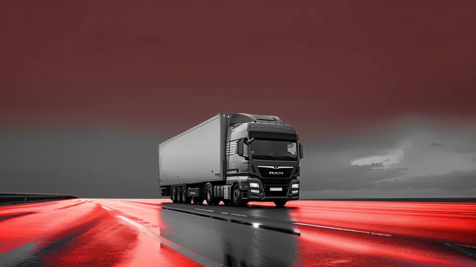 MAN Truck on a Wet Road Under Cloudy Skies