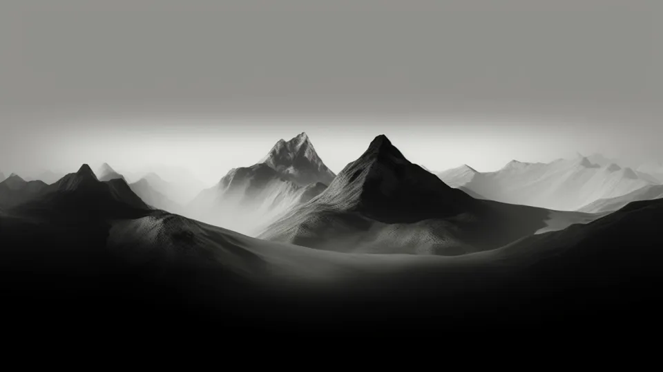 Mysterious black and white mountain landscape with soft light