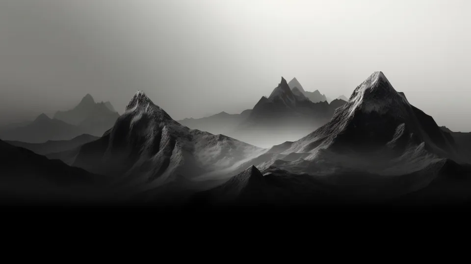 The Aesthetics of Mountains in Fog with Black and White Contrast