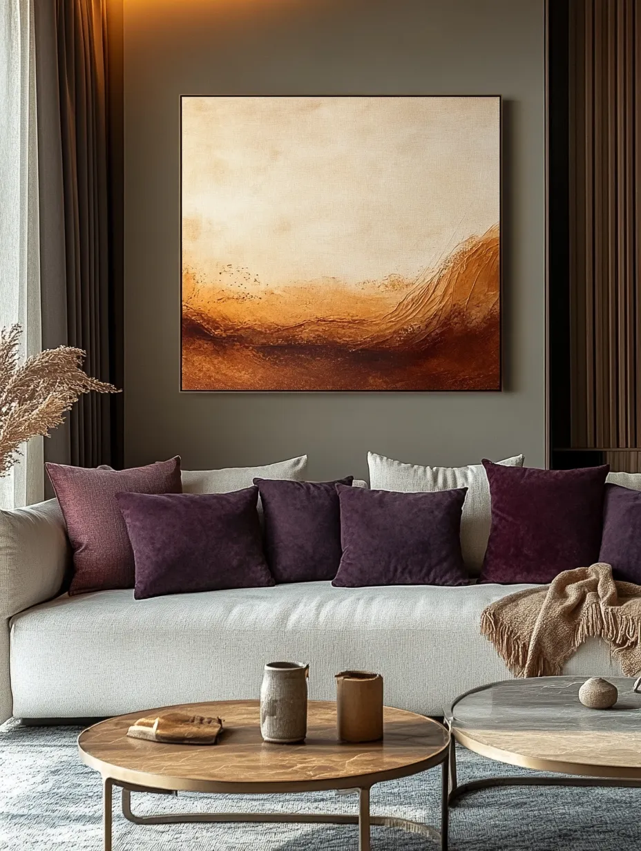 Pintura en tonos cálidos, armoniosamente integrada en un interior moderno