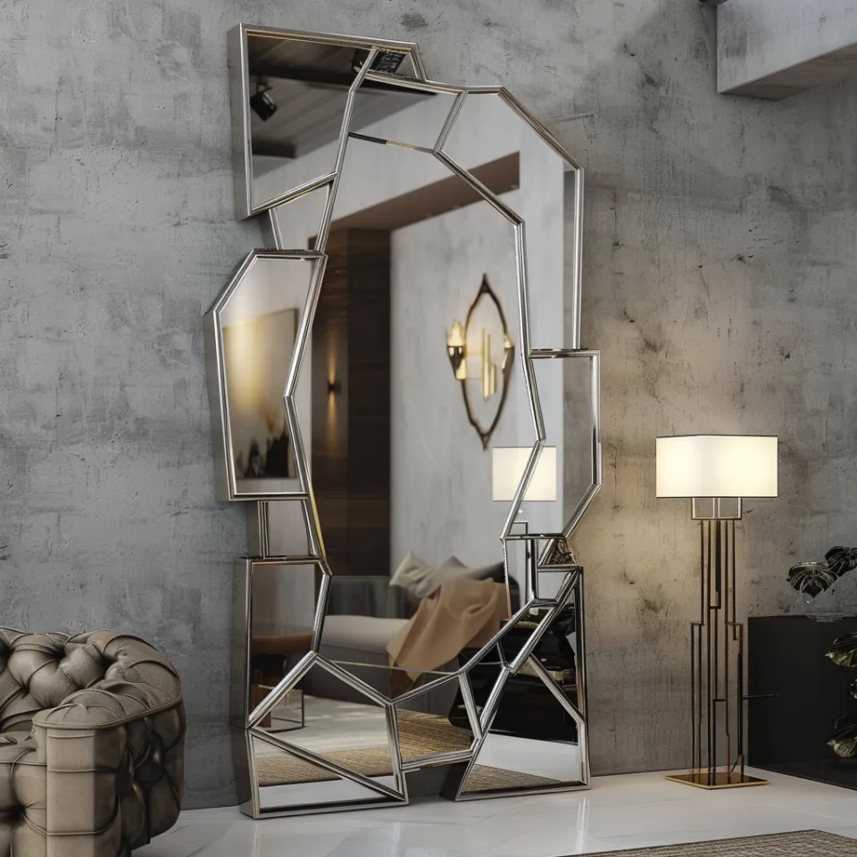 Espejo con diseño geométrico en un ambiente elegante