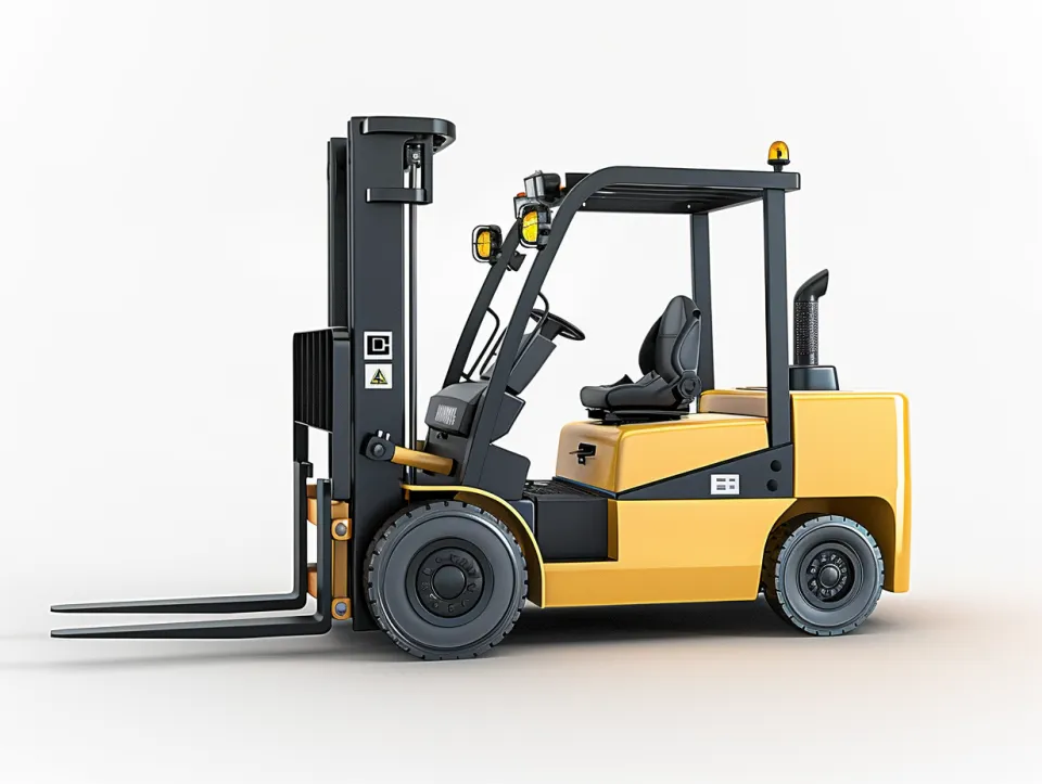 Classic yellow forklift with a black frame and lifting mechanism