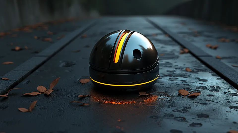 Unique black gadget with a yellow stripe on the road surface