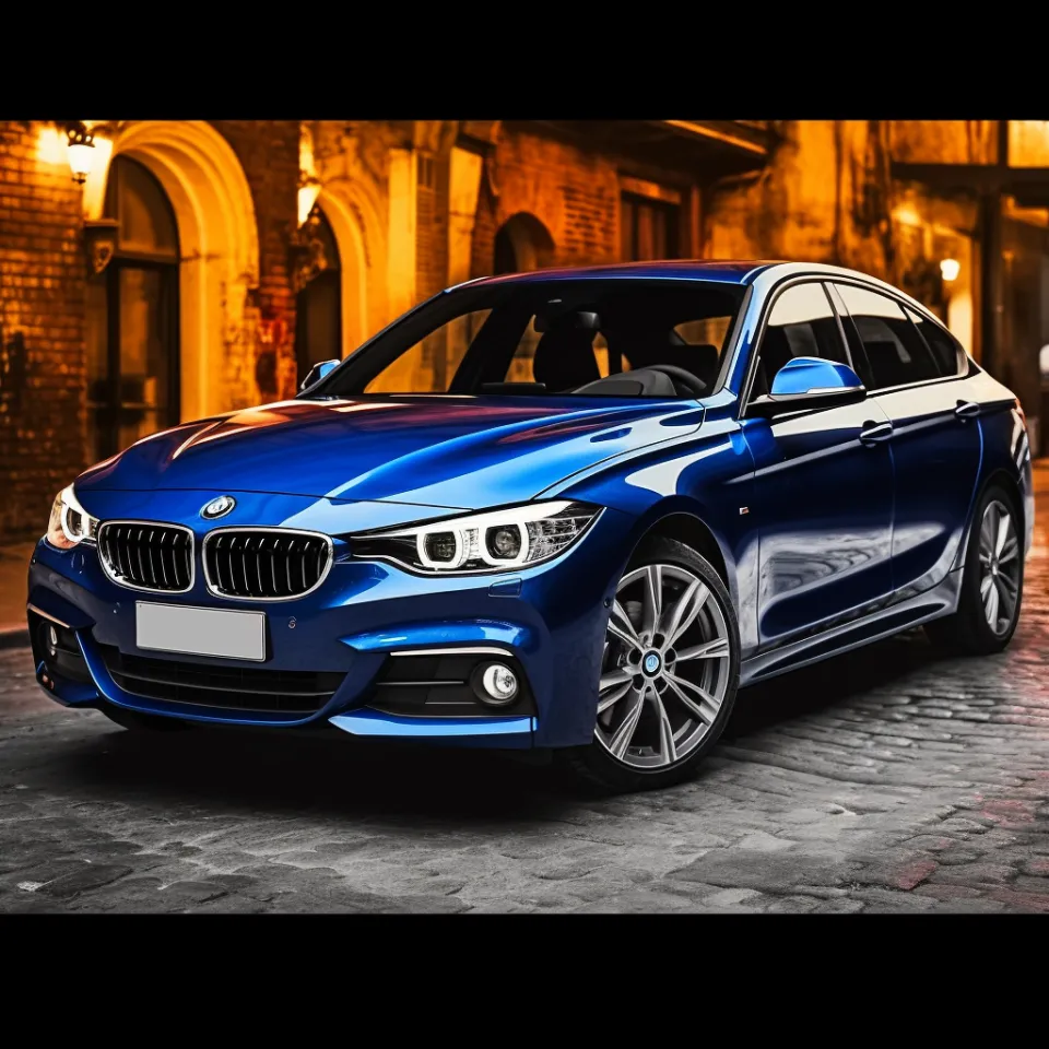 Sedán deportivo BMW frente a la antigua arquitectura urbana