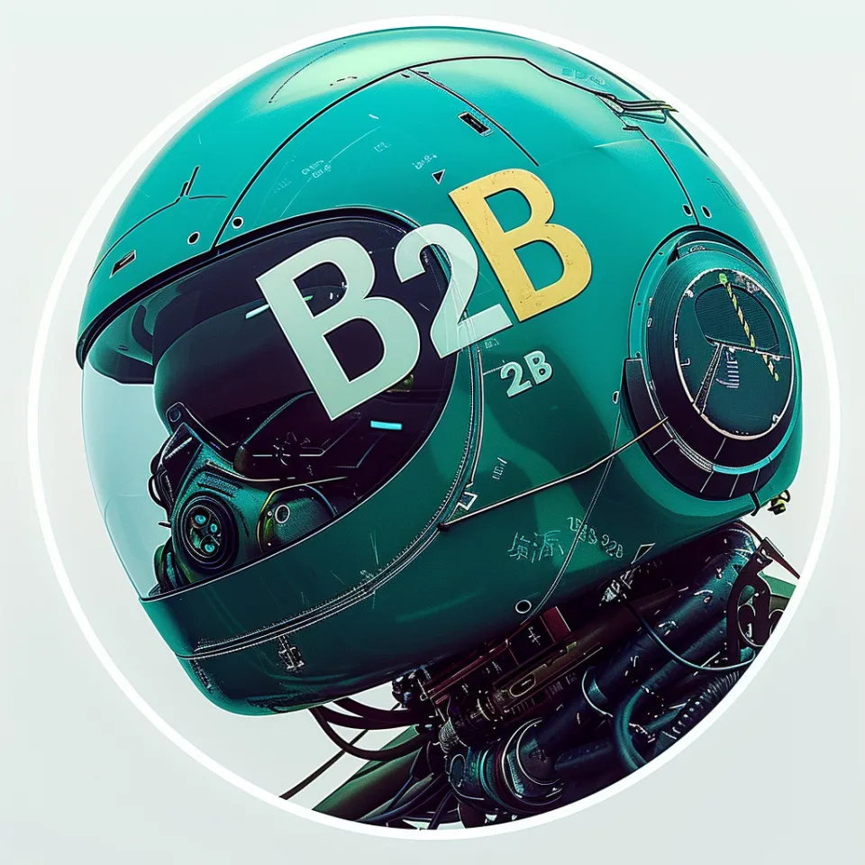 Close-up of a modern helmet with a technological design and B2B marking