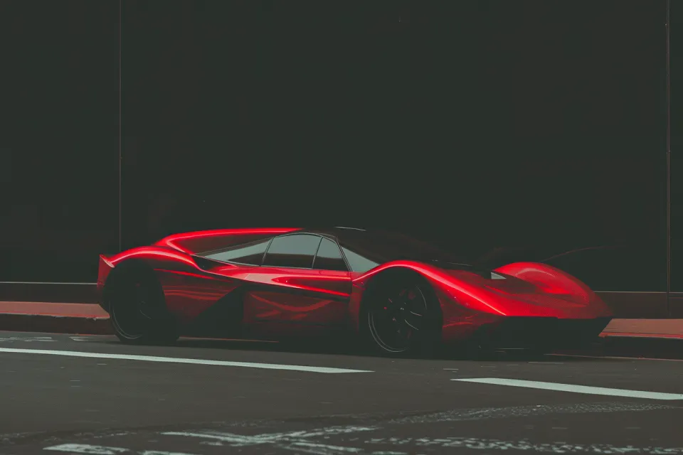 Exotic sports car on the street with a bright red paint job