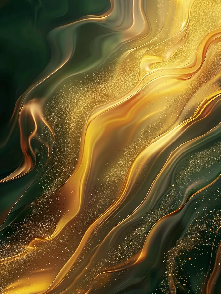 Flowing Golden Lines on Dark Green Background with Glitter