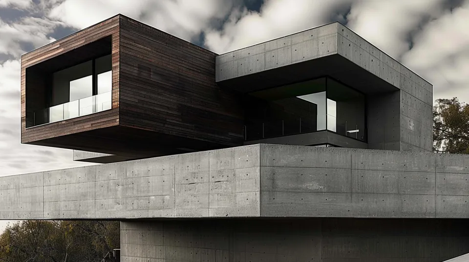 House with Unique Modern Architecture Combining Wood and Concrete