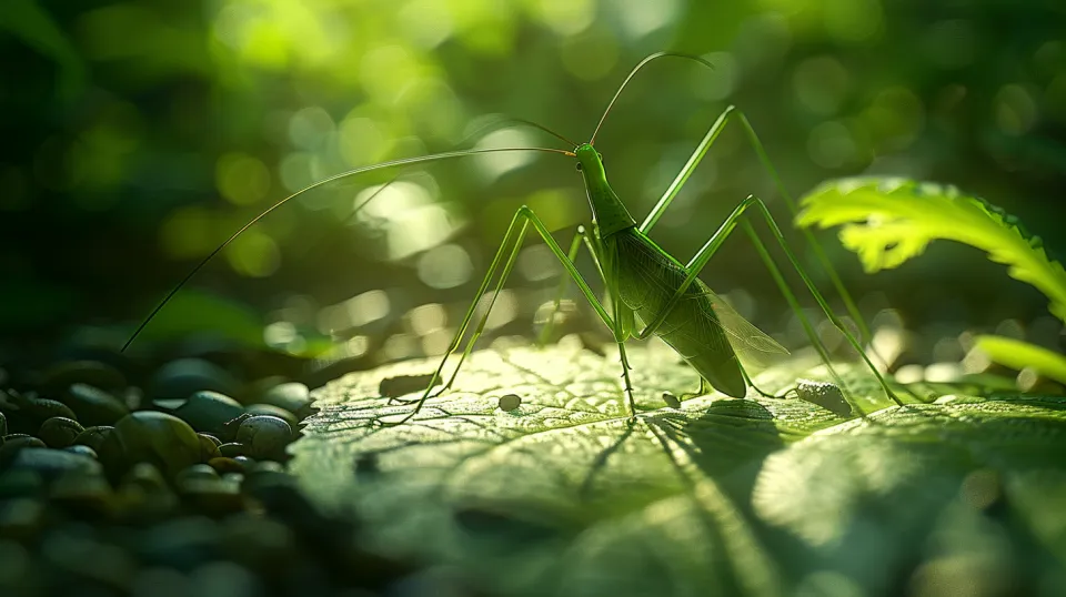 Image of a green butterfly sitting on a leaf among green plants