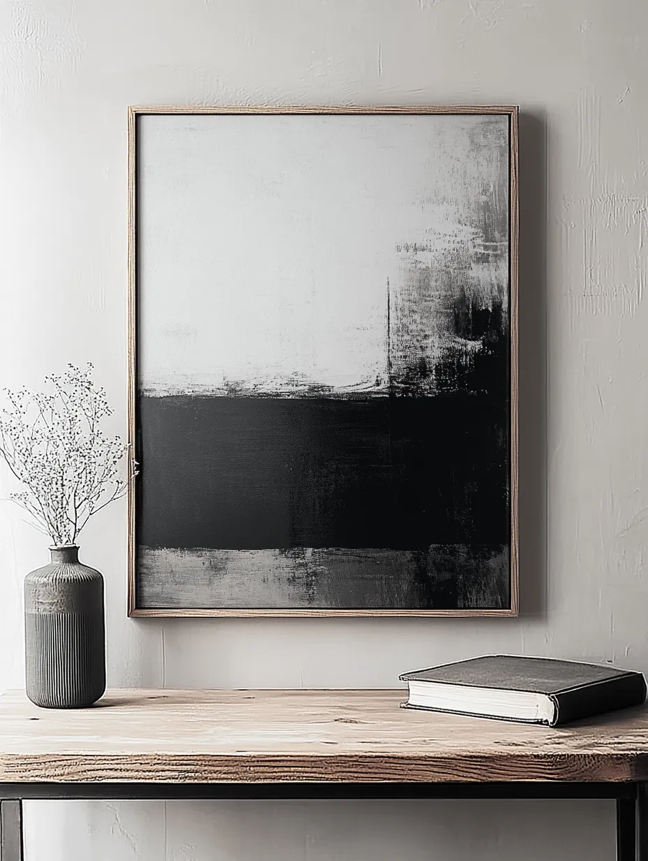 Arte abstracto contemporáneo en una paleta en blanco y negro