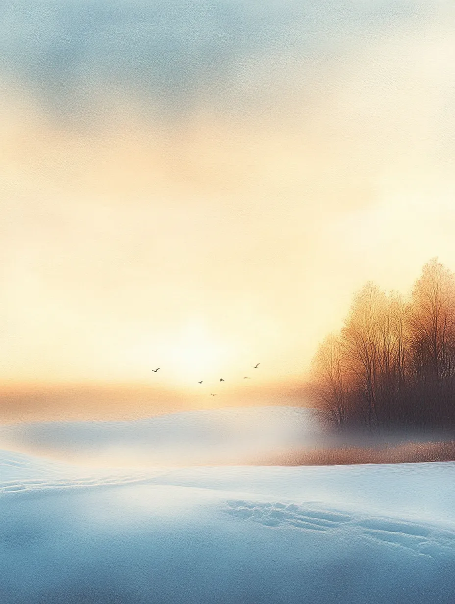Hermosa escena invernal con una mañana helada y aves volando