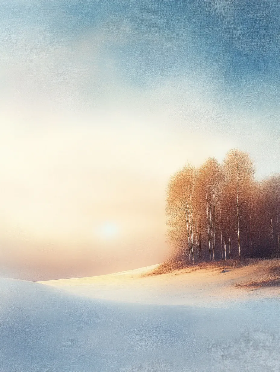 Tranquilo paisaje invernal con árboles contra un cielo claro y el sol