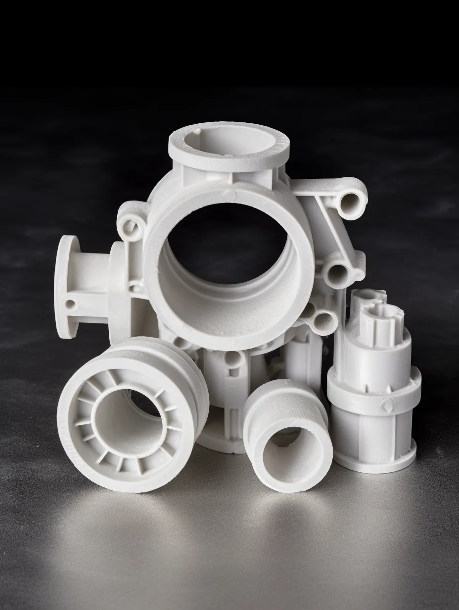 Several plastic parts printed on a 3D printer in various shapes