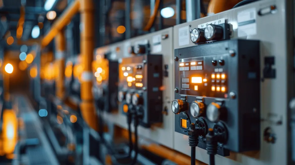 Modern control panels with lighting in the production room