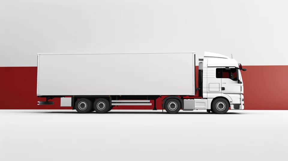 Cargo truck with a white body on a simple background
