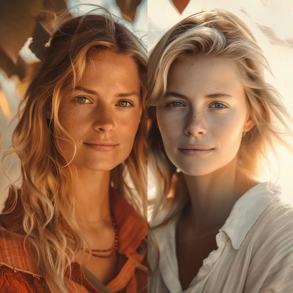 Comparación de dos retratos de mujeres con belleza natural y diversos estilos