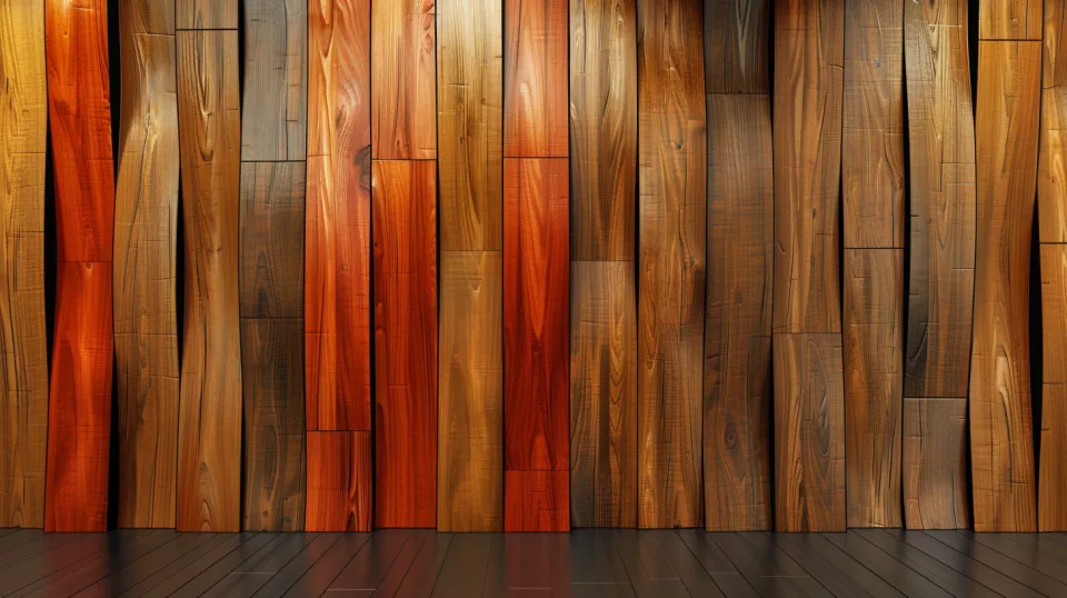 Pared de paneles de madera con diferentes texturas y colores