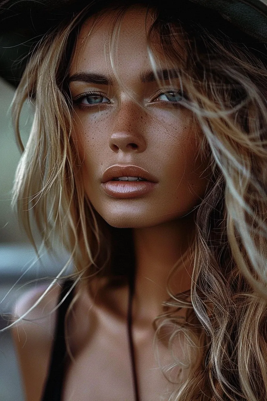Image of a young woman with long blonde hair and expressive facial features