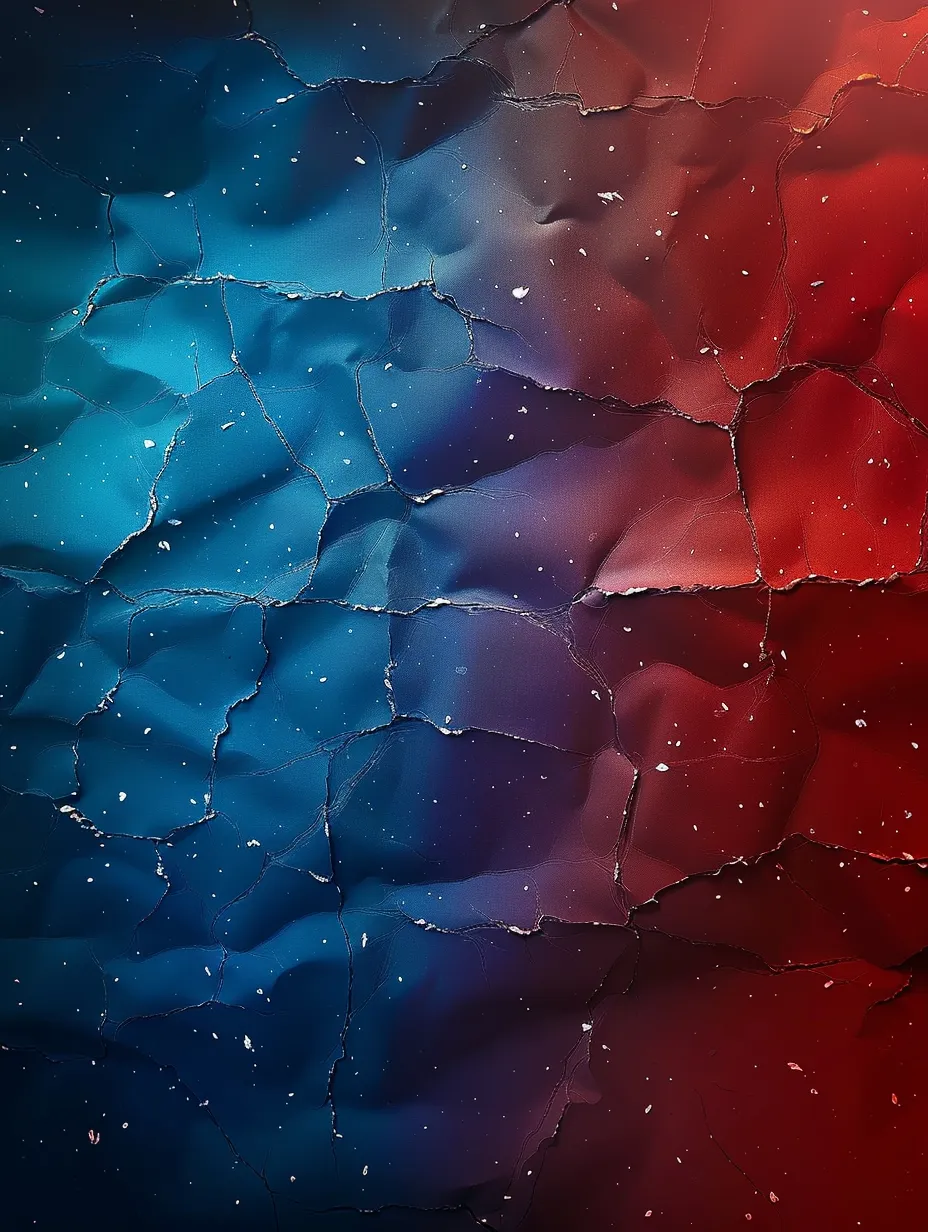 Textured abstract background with blue and red shades and cracks