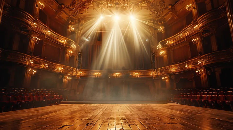 Theater stage with lighting and golden interior details