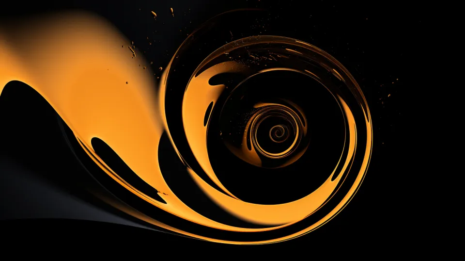 Visualization of abstract orange forms resembling waves or spirals in the darkness