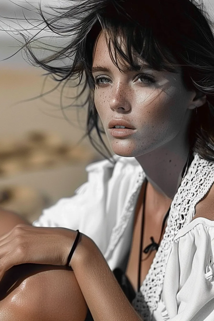 Portrait of a Girl in Outerwear Against the Beach Background