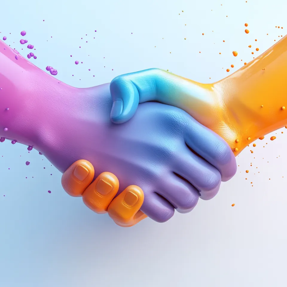 Manos brillantes de dos personas, dándose un apretón de manos firme