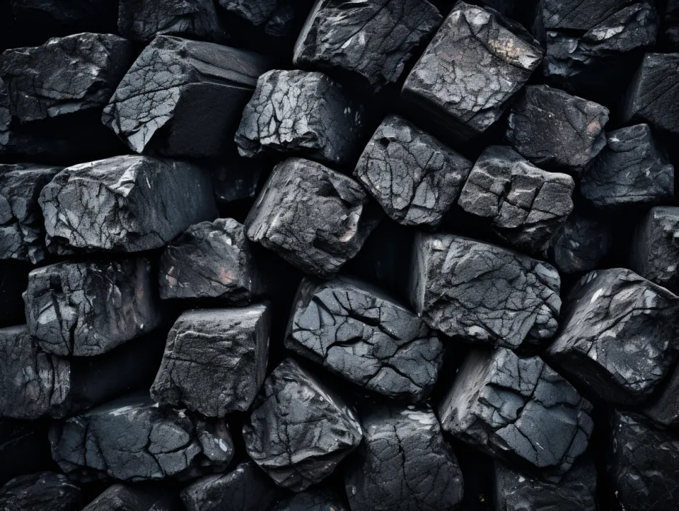 Black coal blocks arranged in a haphazard manner