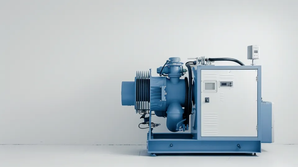 Compressor against a white wall, image of a technical device